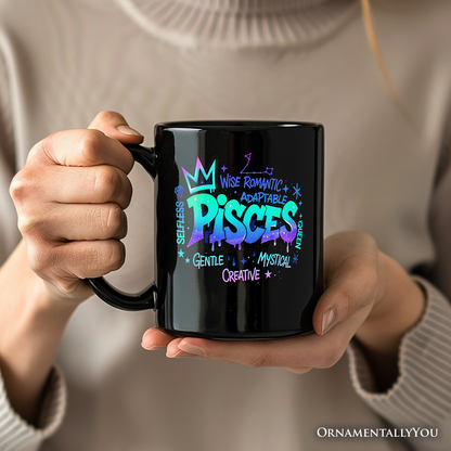 Pisces Graffiti Zodiac Personalized Mug, Street Style Astrology Horoscope Gift with Custom Name