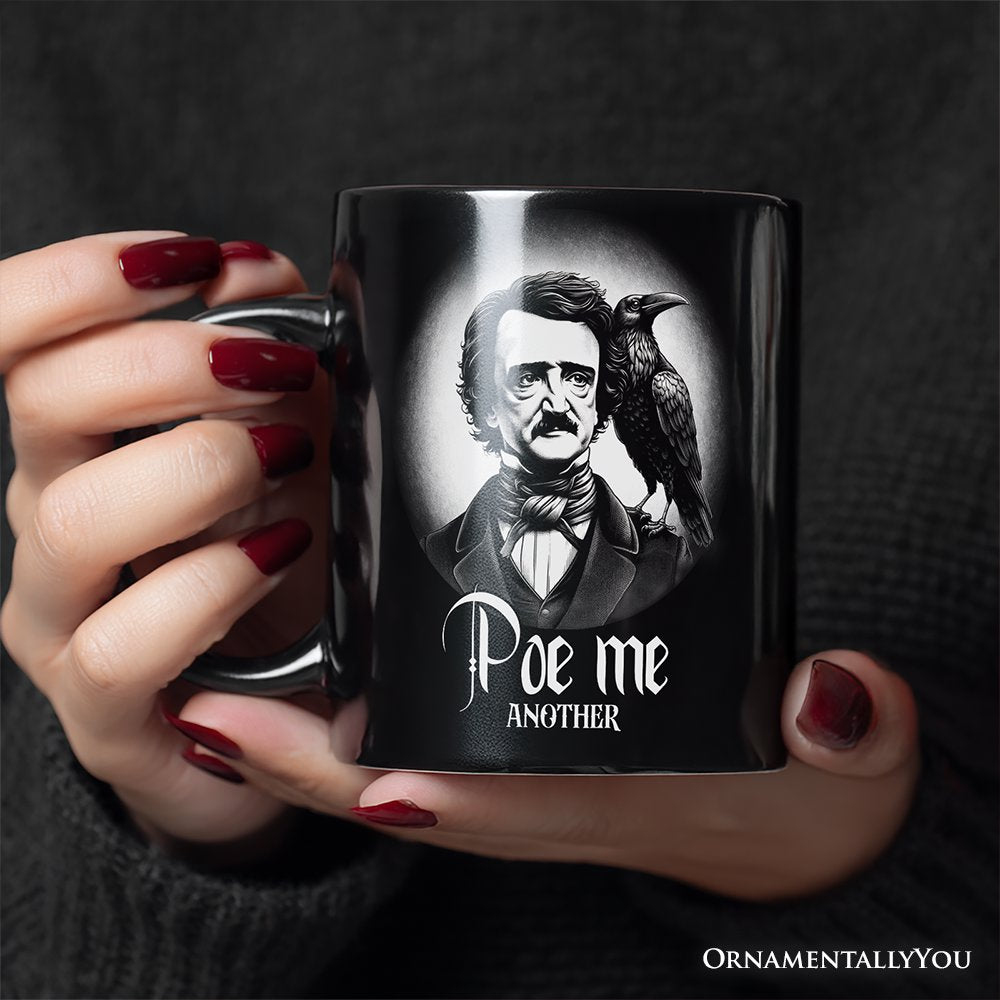Edgar Allan Poe Spooky Portrait Personalized Mug Horror Villain Theme Halloween Gift with Custom Name