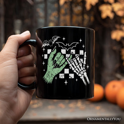 Monster Skeleton Pinky Promise Personalized Mug, Funny Spooky Halloween Mug