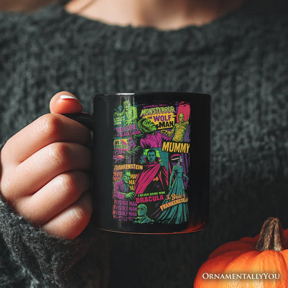 Horror Comic Classic Monsters Personalized Mug, Vintage Scary Halloween Gift with Custom Name