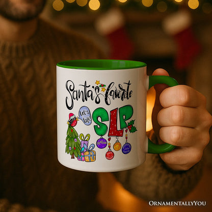 Santa's Favorite SLP Christmas Personalized Mug, Gift for Speech Therapist and Language Pathologist with Custom Name
