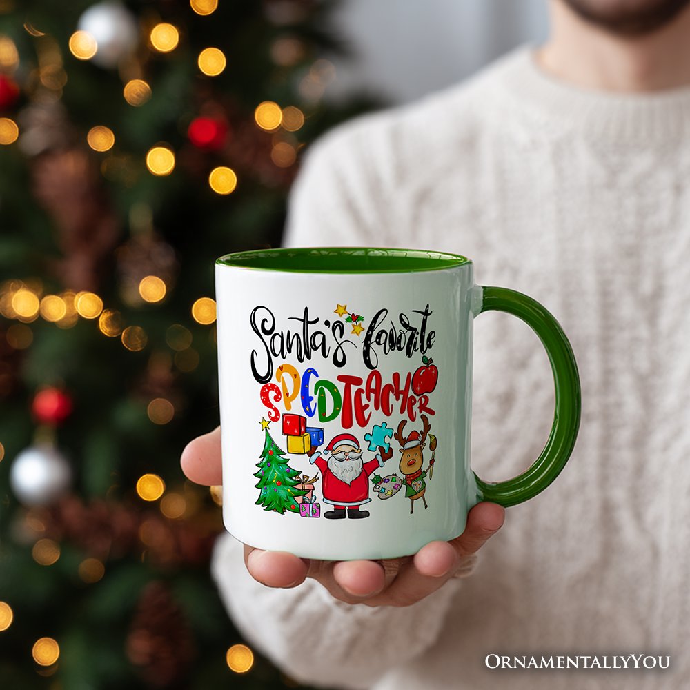Santa's Favorite Special Education Teacher Personalized Mug, Children with Autism Christmas Gift with Custom Name