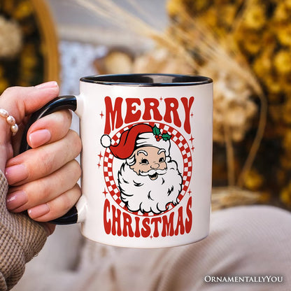 Merry Christmas Santa Personalized Mug, Retro Red Checkered Holiday Gift with Custom Name