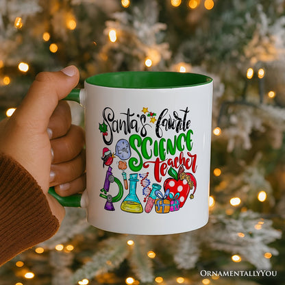 Santa's Favorite Science Teacher Christmas Personalized Mug, Chemistry, Physics and Biology Gift with Custom Name