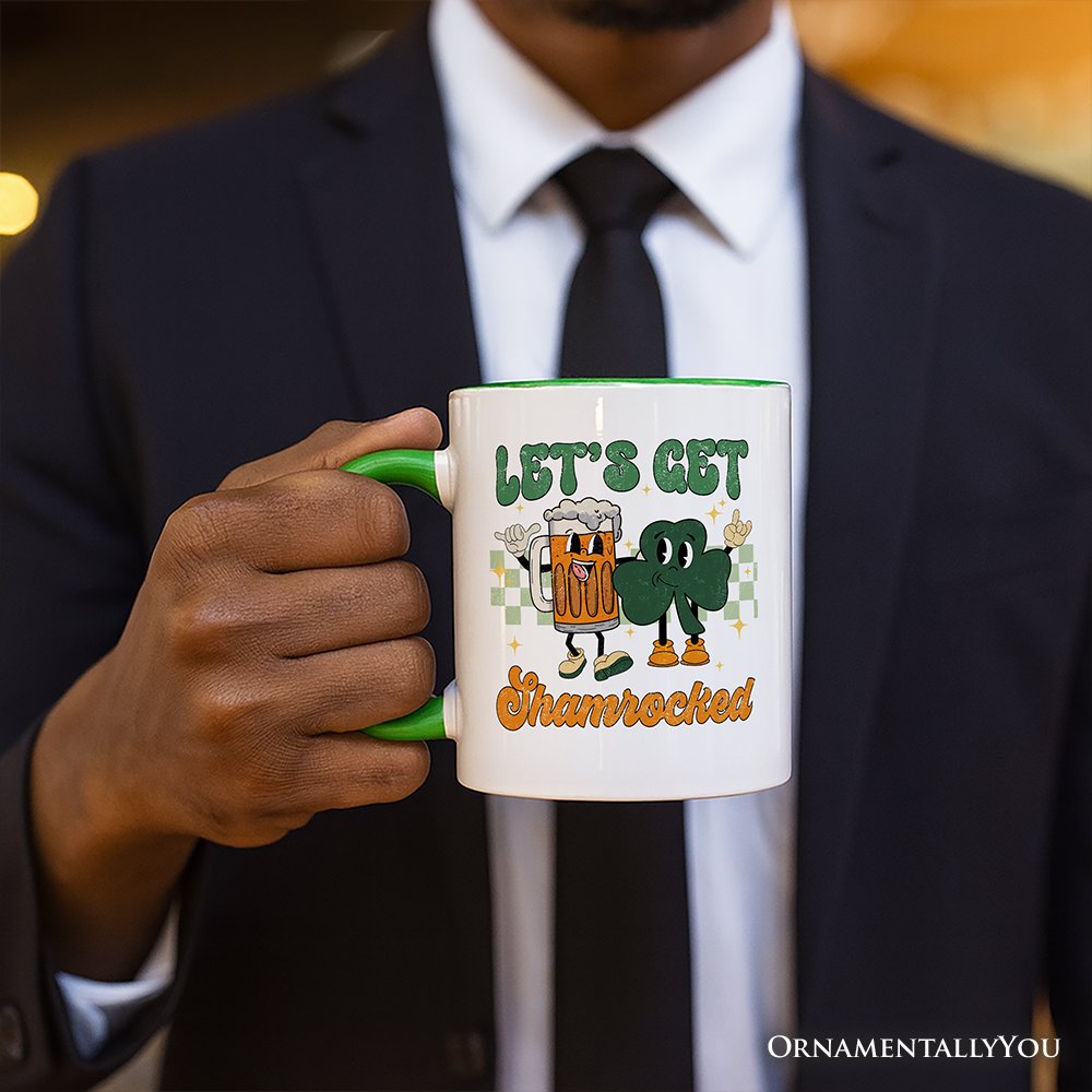 Let's Get Shamrocked St Patrick's Day Personalized Mug, Funny Beer and Clover Drinking Gift with Custom Name