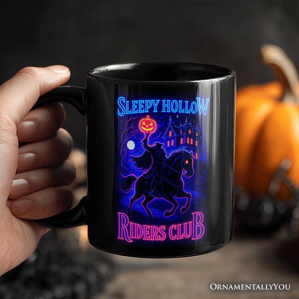 Sleepy Hollow Headless Horseman Personalized Mug, Neon Effect Halloween Gift with Custom Name