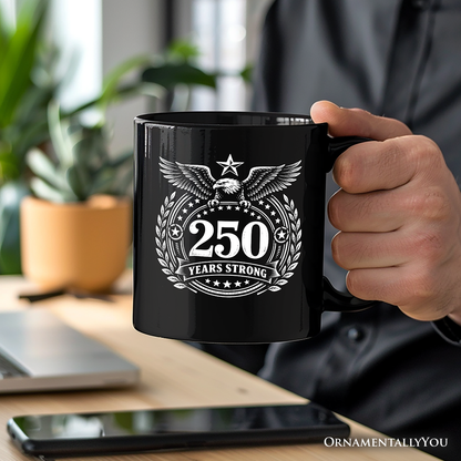 America 250 Years Strong Eagle Personalized Mug, 4th of July USA Patriotic Gift with Custom Name