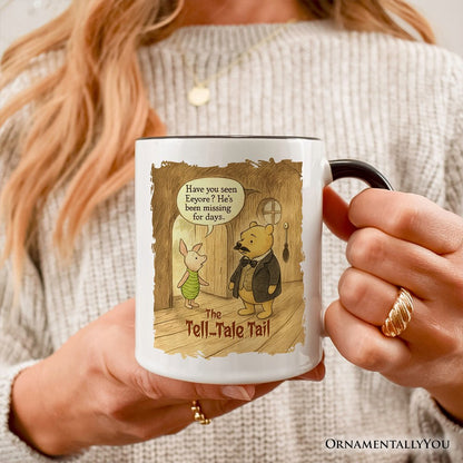 Vintage Edgar Allan Pooh The Tell-Tale Tail Personalized Mug, Missing Eeyore Halloween Gift with Custom Name