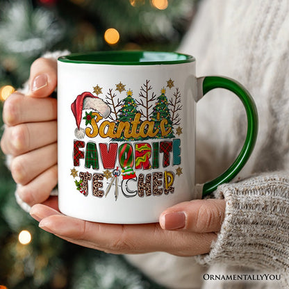 Santa's Favorite Teacher Personalized Mug, Christmas Gift with Custom Name