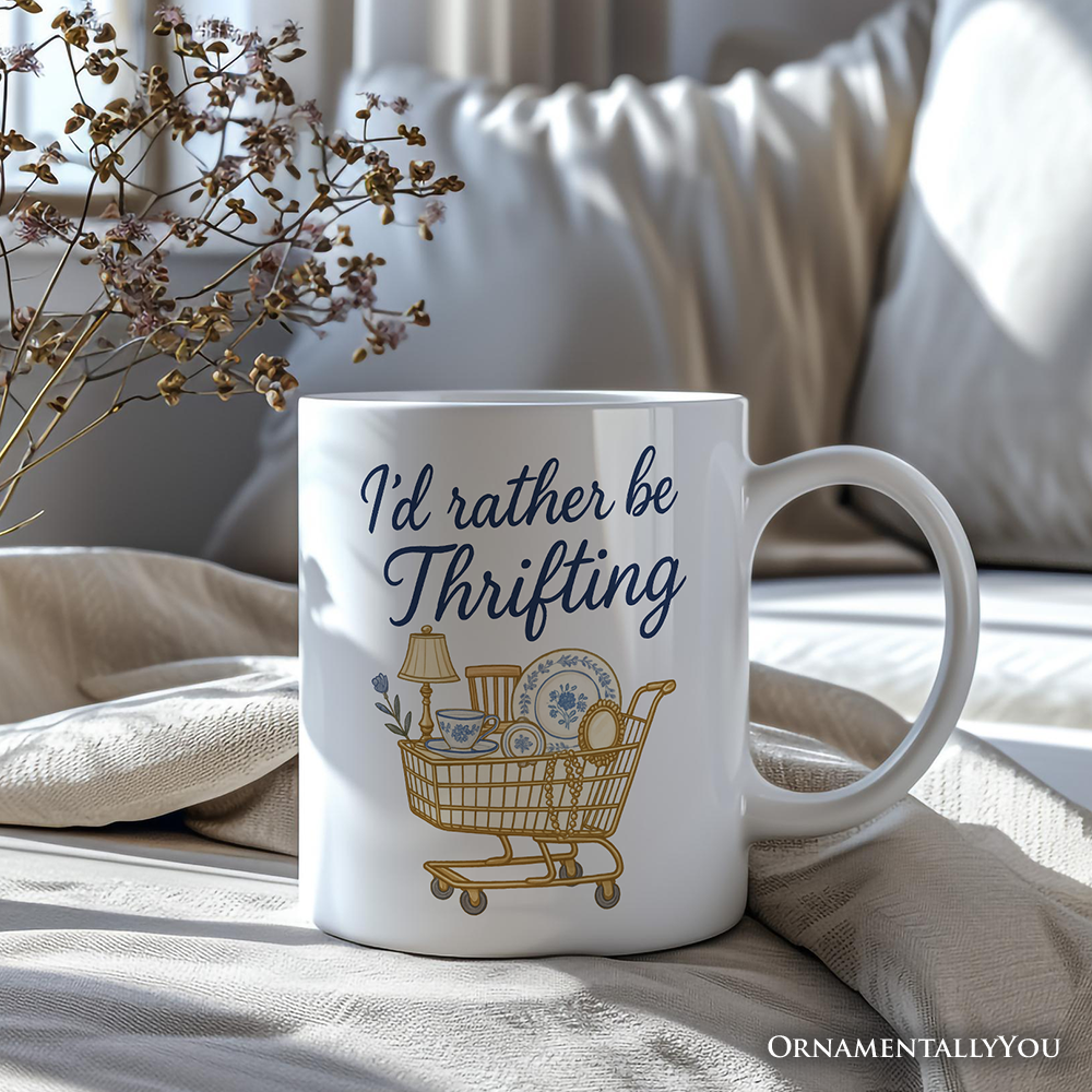I'd Rather Be Thrifting Personalized Mug, Vintage Thrift Shop Lover Gift with Custom Name