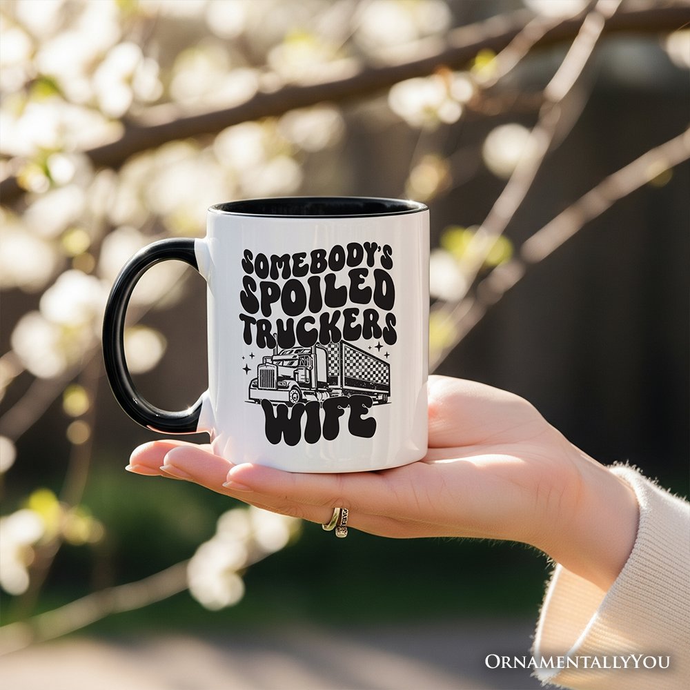 Somebody's Spoiled Trucker Wife Personalized Mug, Vintage Truck Driver Gift with Custom Name