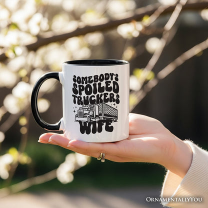Somebody's Spoiled Trucker Wife Personalized Mug, Vintage Truck Driver Gift with Custom Name