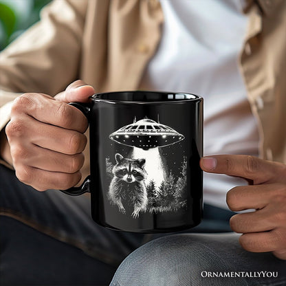 Funny UFO Raccoon Personalized Mug, Alien Gift with Custom Name