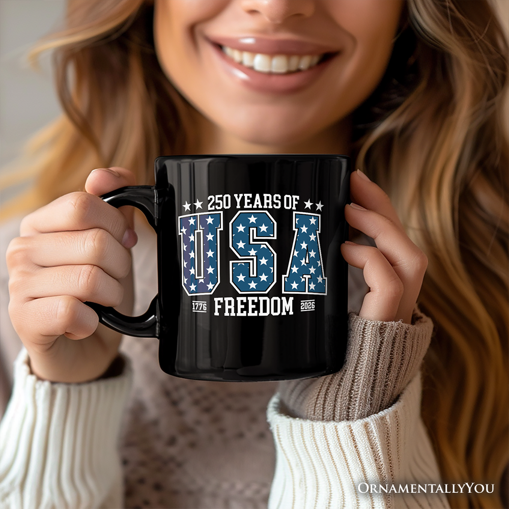 USA 250 Years Anniversary Personalized Mug, 4th of July Patriotic 1776-2026 Freedom Gift with Custom Name