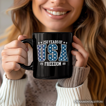 USA 250 Years Anniversary Personalized Mug, 4th of July Patriotic 1776-2026 Freedom Gift with Custom Name
