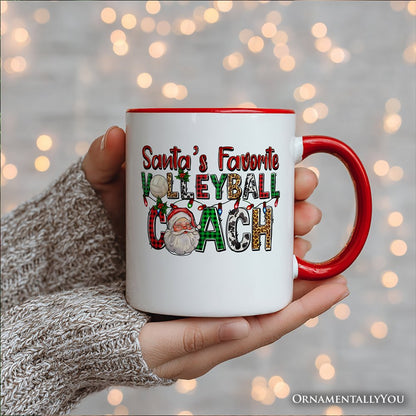Santa's Favorite Volleyball Coach Personalized Mug, Plaid Christmas Sports Gift with Custom Name