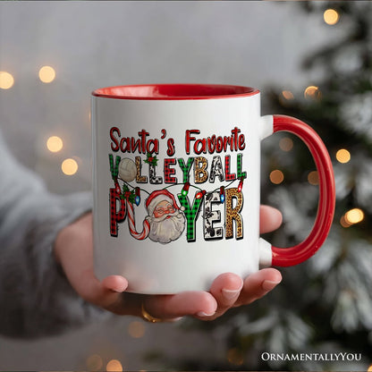 Santa's Favorite Volleyball Player Personalized Mug, Plaid Christmas Sports Gift with Custom Name