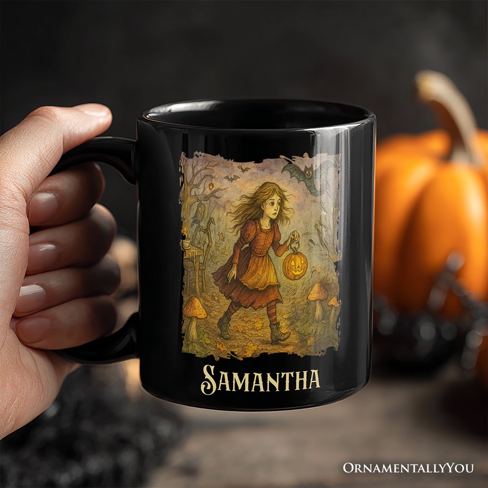 Vintage Alice's Adventure in Wonderland Personalized Mug, Spooky Halloween Gift with Custom Name