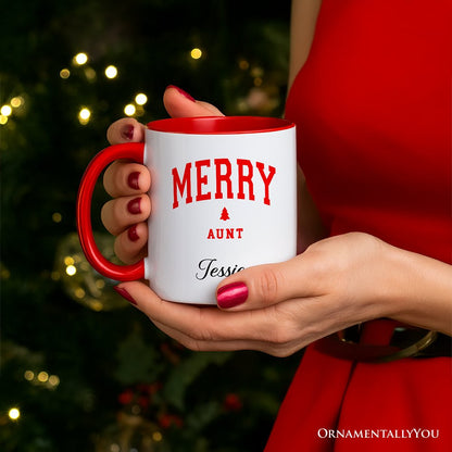 Merry Aunt Retro Christmas Personalized Mug, Matching Family Holiday Gift with Custom Name