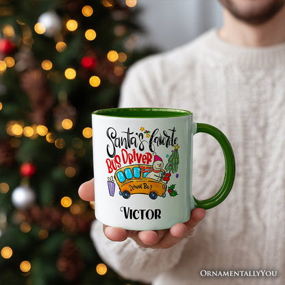 Santa's Favorite School Bus Driver Personalized Mug, Appreciation Christmas Gift with Custom Name