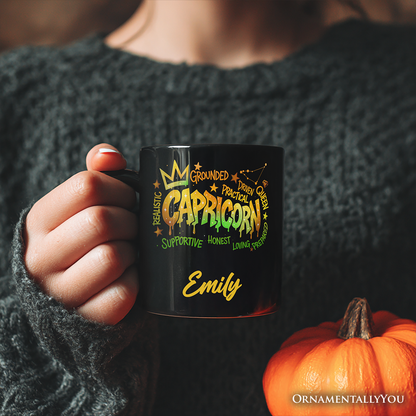 Capricorn Graffiti Zodiac Personalized Mug, Street Style Astrology Horoscope Gift with Custom Name