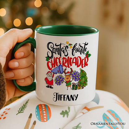 Santa's Favorite Cheerleader Christmas Personalized Mug, Sports Appreciation Gift with Custom Name