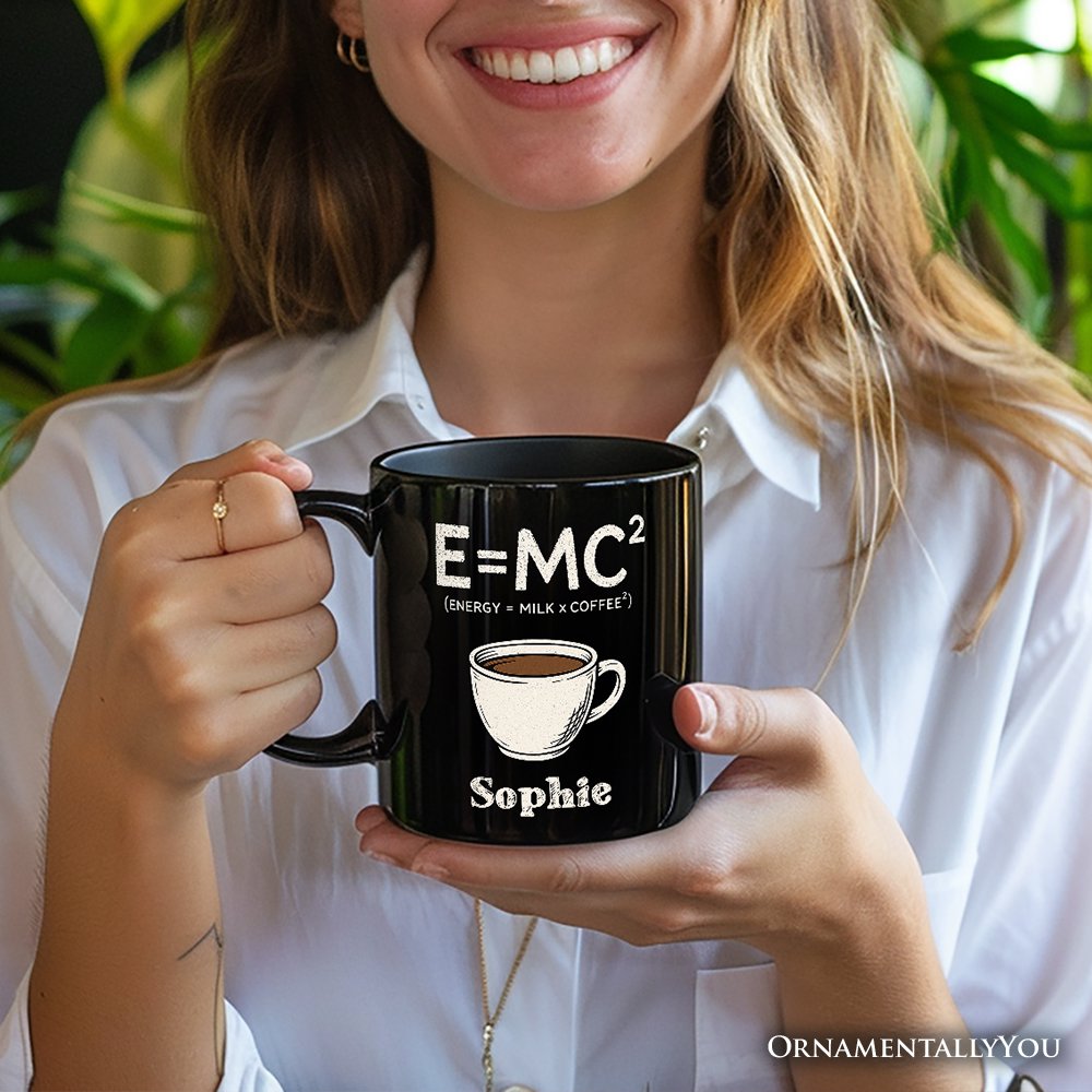 Coffee Equation Personalized Mug, E=MC2 Funny Workday Gift for Caffeinated Office Workers with Custom Name