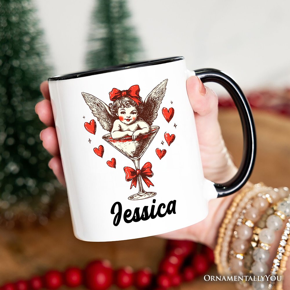 Retro Coquette Cupid Valentine Personalized Mug, Galentine Gift with Custom Name