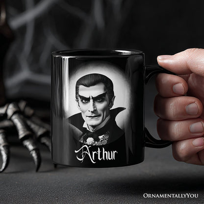 Dracula Spooky Portrait Personalized Mug Horror Villain Theme Halloween Gift with Custom Name
