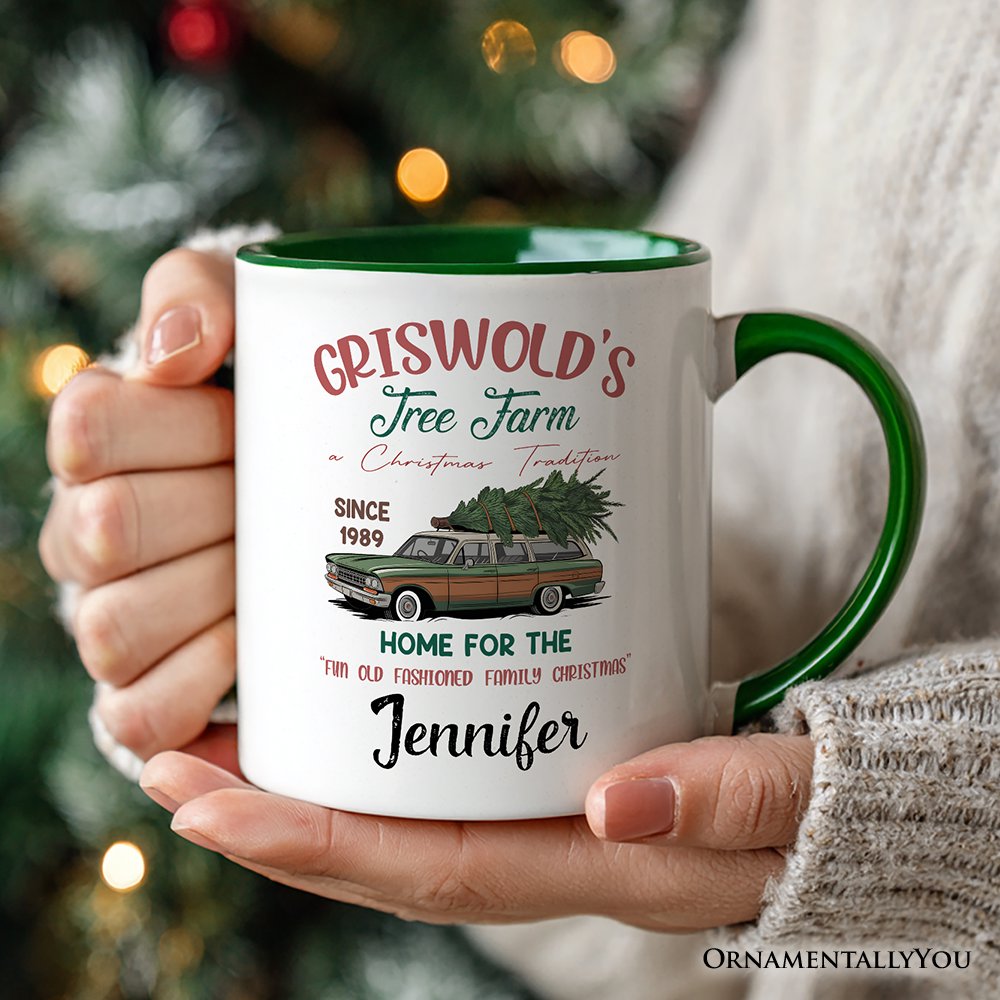 Griswold's Tree Farm Personalized Mug, Retro Family Christmas Vacation Gift with Custom Name