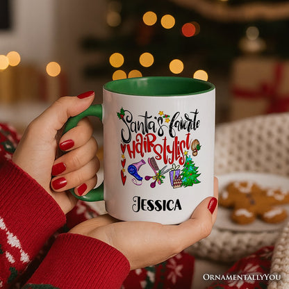 Santa's Favorite Hairstylist Christmas Personalized Mug, Hairdresser Appreciation Gift with Custom Name