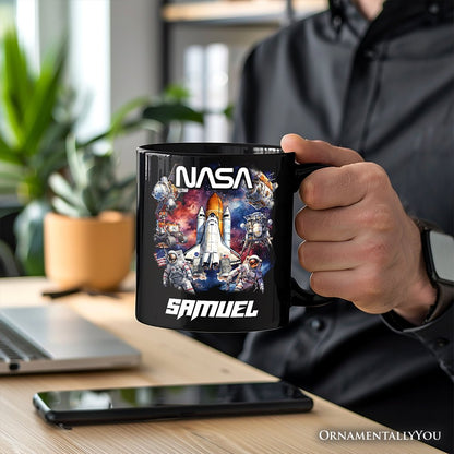 Artistic NASA Handcrafted Christmas Personalized Mug, Astronaut in Outer Space with the Planets Gift with Custom Name