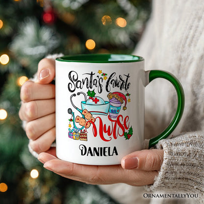 Santa's Favorite Nurse Christmas Personalized Mug, Healthcare Appreciation Gift with Custom Name