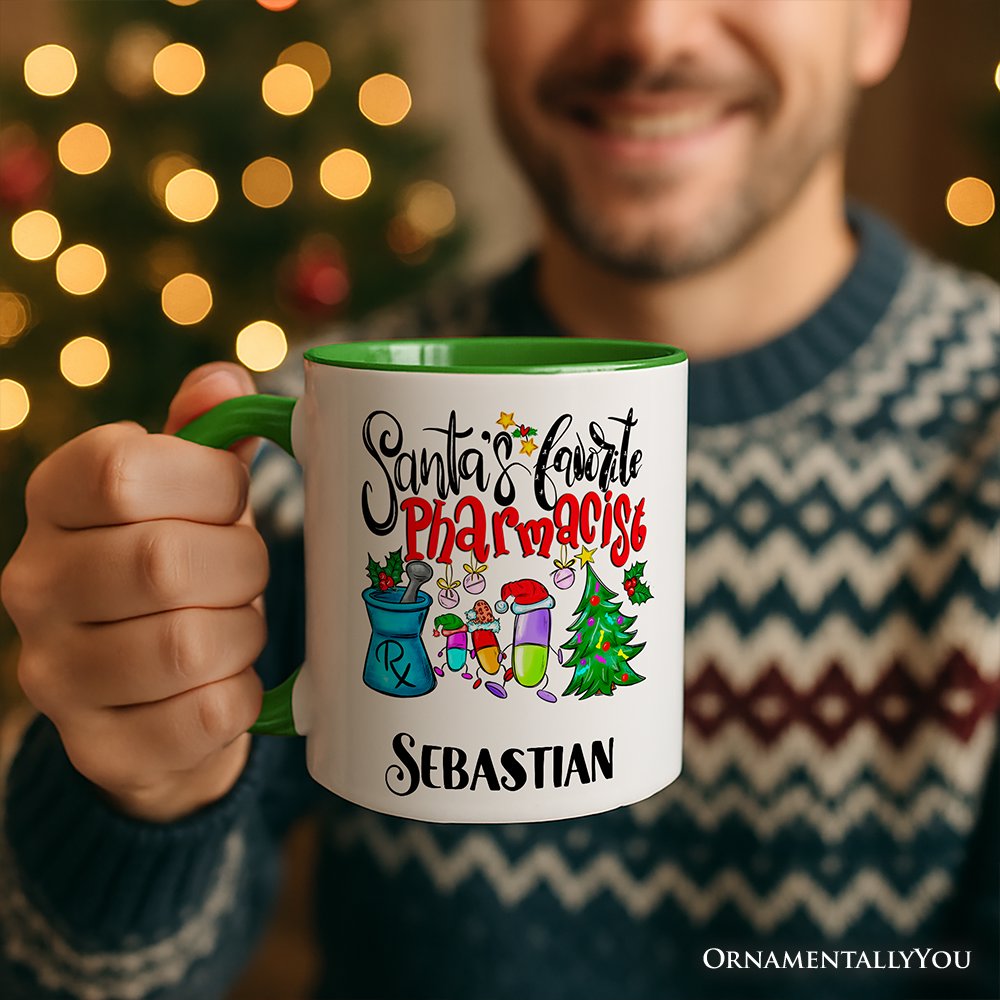 Santa's Favorite Pharmacist Christmas Personalized Mug, Pharmacy Appreciation Gift with Custom Name