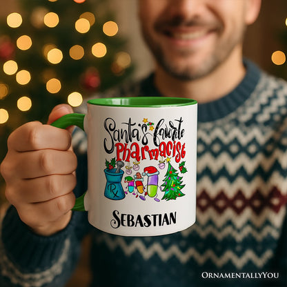 Santa's Favorite Pharmacist Christmas Personalized Mug, Pharmacy Appreciation Gift with Custom Name