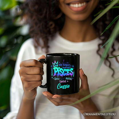 Pisces Graffiti Zodiac Personalized Mug, Street Style Astrology Horoscope Gift with Custom Name