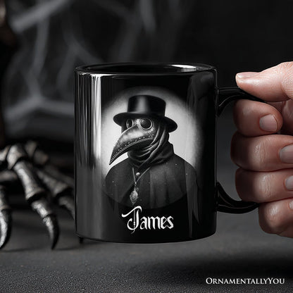 Plague Doctor Spooky Portrait Personalized Mug Horror Villain Theme Halloween Gift with Custom Name