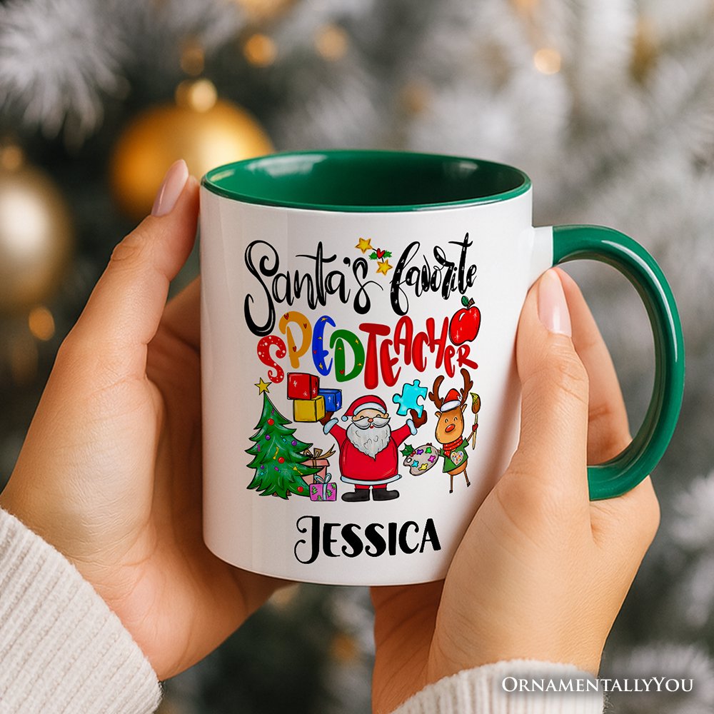 Santa's Favorite Special Education Teacher Personalized Mug, Children with Autism Christmas Gift with Custom Name