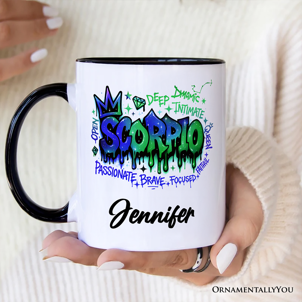 Scorpio Graffiti Zodiac Personalized Mug, Street Style Astrology Horoscope Gift with Custom Name