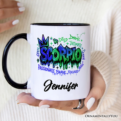Scorpio Graffiti Zodiac Personalized Mug, Street Style Astrology Horoscope Gift with Custom Name