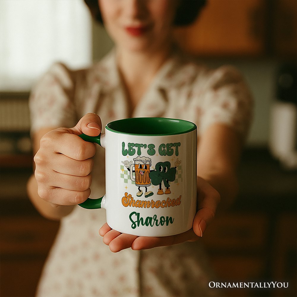 Let's Get Shamrocked St Patrick's Day Personalized Mug, Funny Beer and Clover Drinking Gift with Custom Name