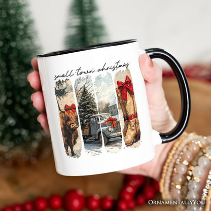 Small Town Christmas Personalized Mug, Highland Cow Rustic Western Cowgirl Holiday Gift with Custom Name
