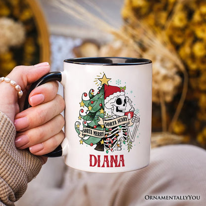 Sorta Merry Christmas Skeleton Personalized Mug, Sarcastic Holiday Gift with Custom Name
