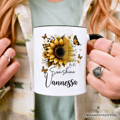 Sunflower Inspirational Quote Personalized Mug, When You Can't Find the Sunshine Be the Sunshine Gift with Custom Name