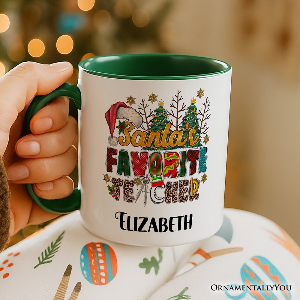 Santa's Favorite Teacher Personalized Mug, Christmas Gift with Custom Name