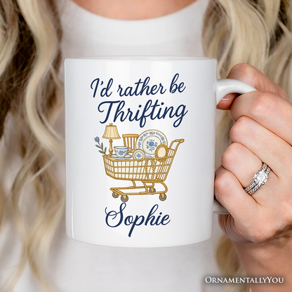 I'd Rather Be Thrifting Personalized Mug, Vintage Thrift Shop Lover Gift with Custom Name