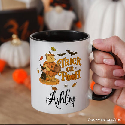 Vintage Trick or Pooh Personalized Mug, Pooh Bear and Friends in Halloween Costume Gift with Custom Name