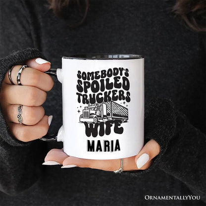 Somebody's Spoiled Trucker Wife Personalized Mug, Vintage Truck Driver Gift with Custom Name