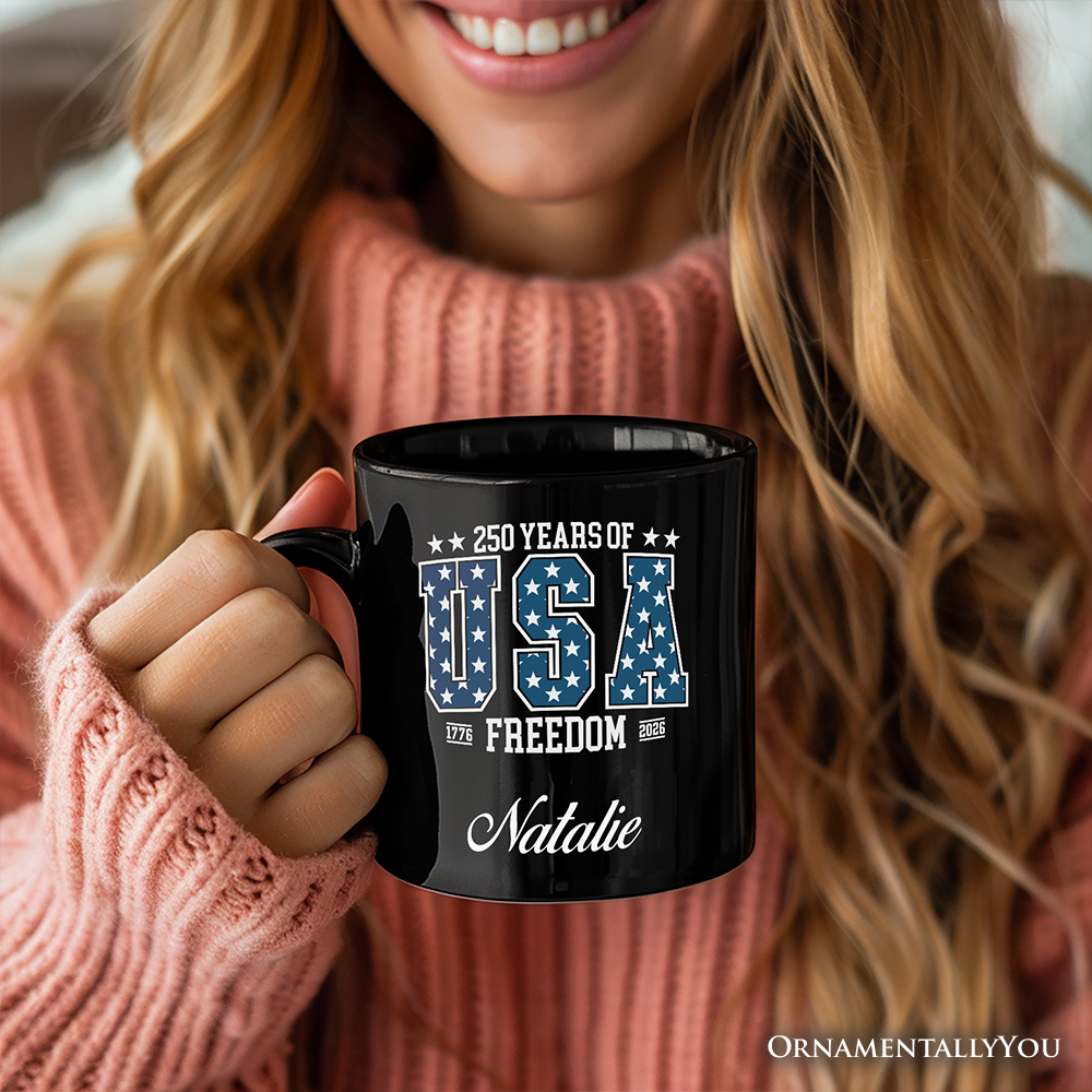 USA 250 Years Anniversary Personalized Mug, 4th of July Patriotic 1776-2026 Freedom Gift with Custom Name