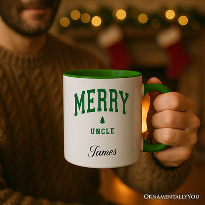 Merry Uncle Retro Christmas Personalized Mug, Matching Family Holiday Gift with Custom Name